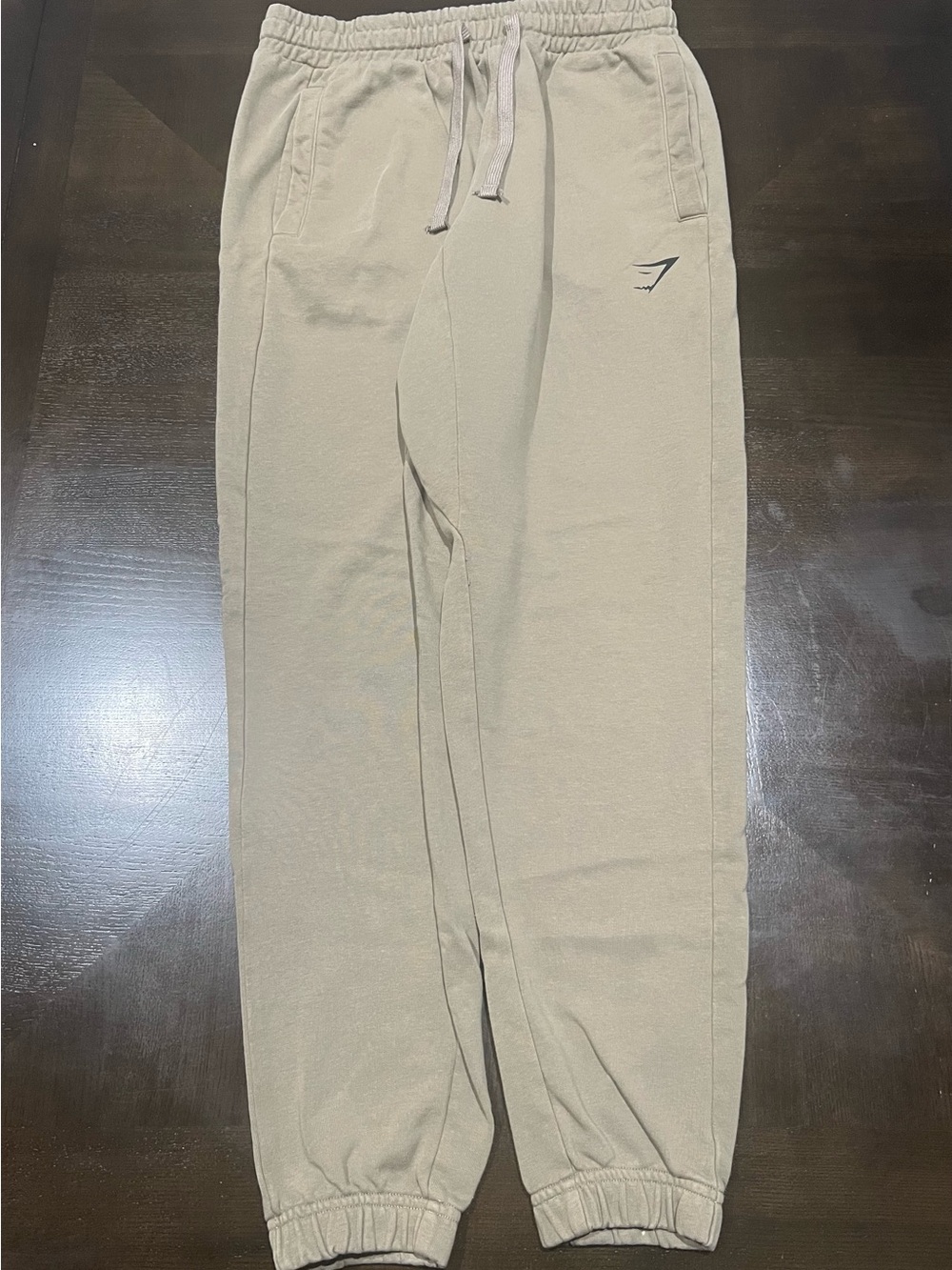 Gymshark Men's Beige Fleece Jogger Pants Size M Drawstring Elastic Waist Logo
